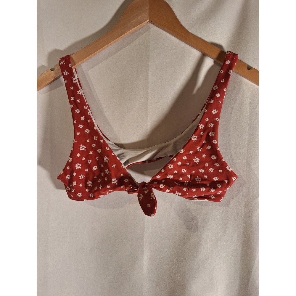 Minkpink Womens Manaray Red Floral Tie Front Scoop Neck Bikini Top Size L